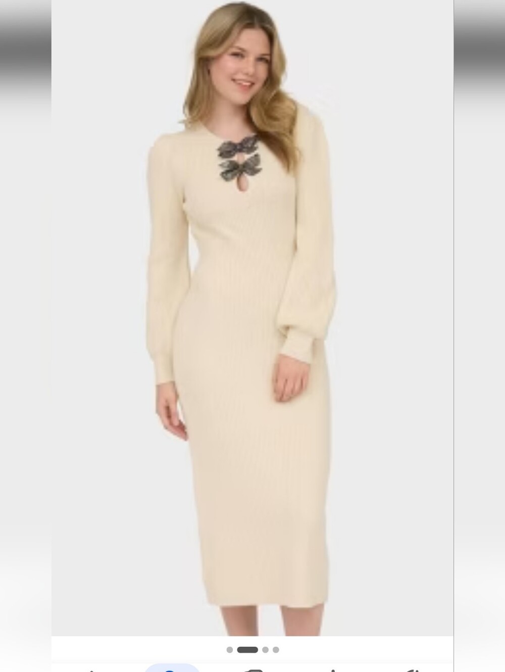 August Sky Embellished Bow Front Long Sleeve Ribbed Sweater Dress Size M NWT